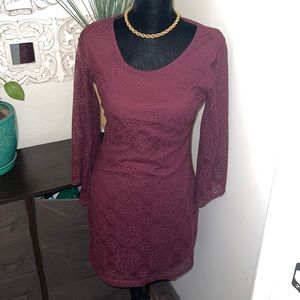 butterfly sleeved plum lace dress.